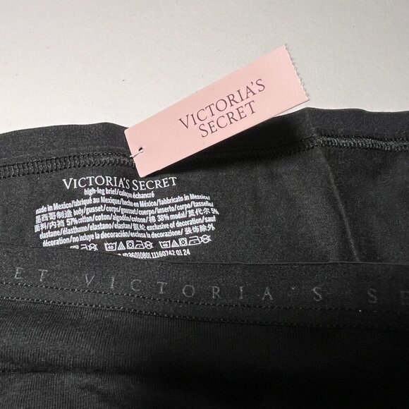 Victoria Secret XXL / 2XL Brief Panties High Waist High Leg Cotton Black Lot 3 - Picture 3 of 5